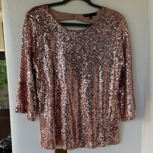 Gibson Shimmering Rose Gold Sequin Blouse